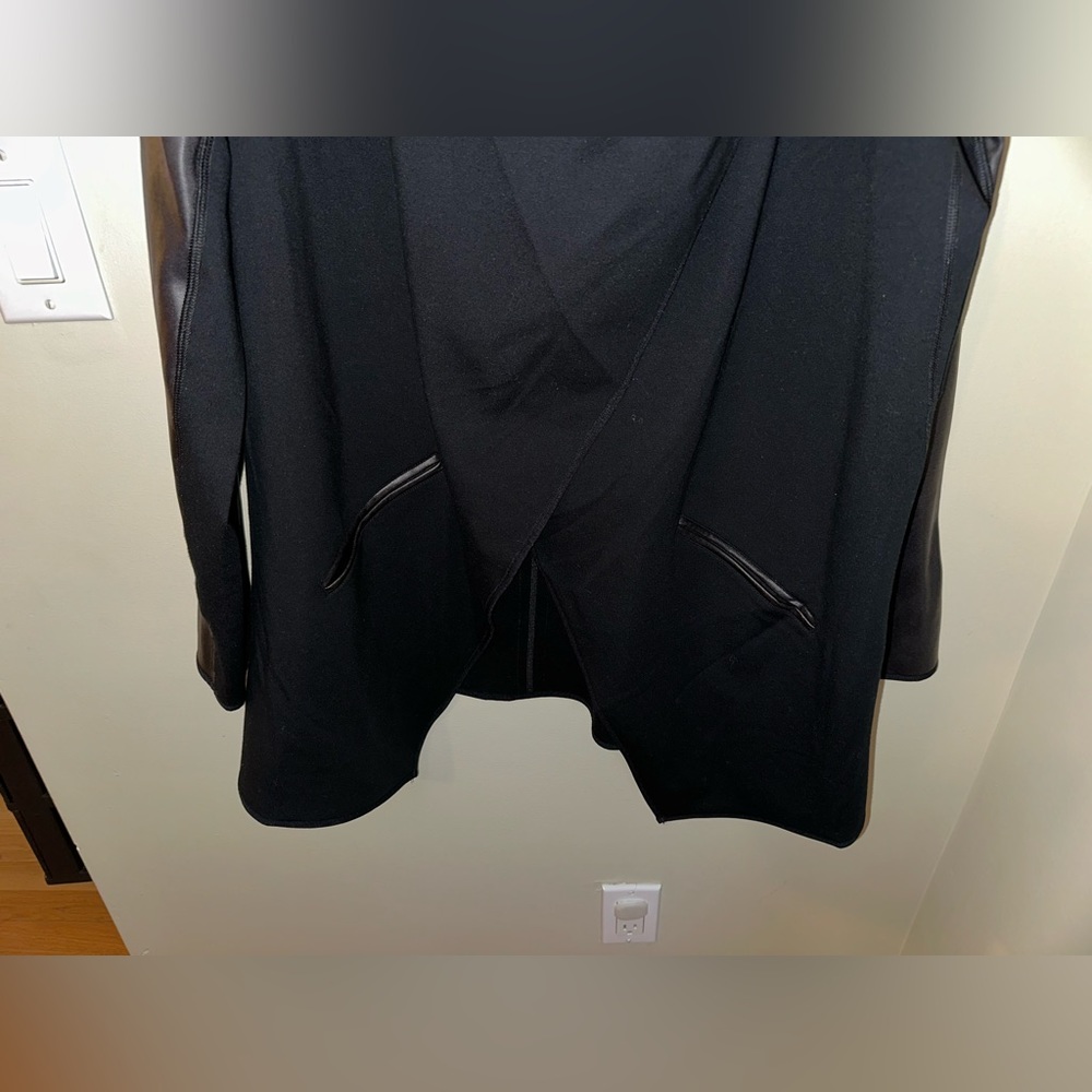 SPANX Black Draped Open-Front Jacket with Leather-Look Sleeves - Picture 8 of 10